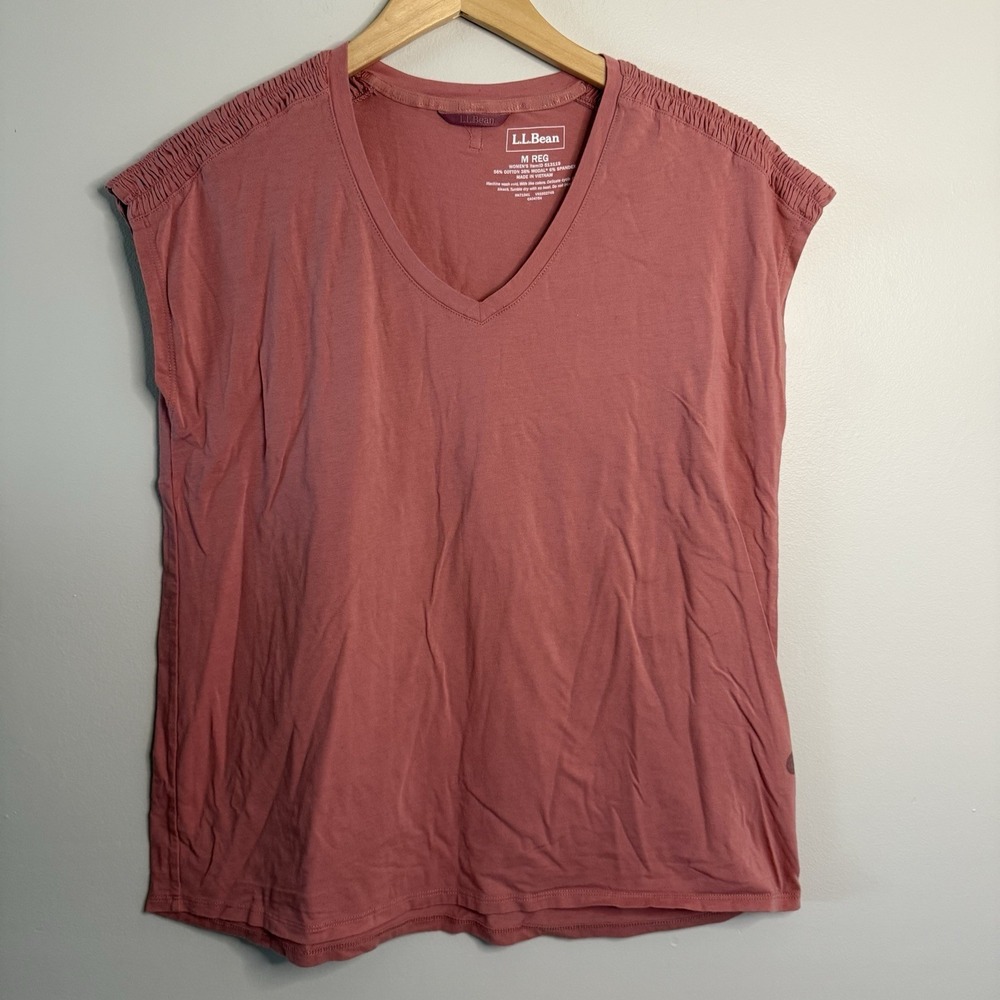 LL Bean Womens Tank Top - Size Med- Ruched Cap Sleeves Comfort Soft Loungewear